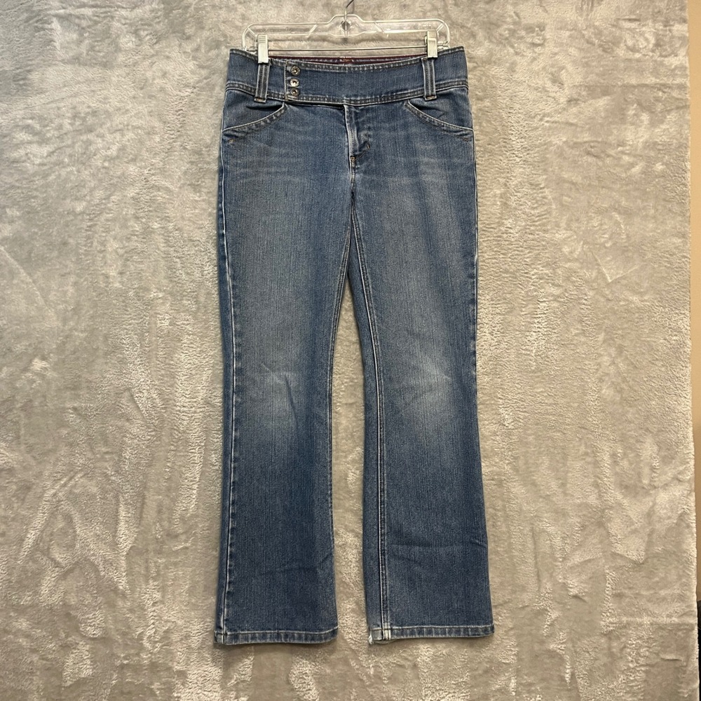 Tommy Hilfiger Bootcut Jeans Womens 8 Medium Blue‎ Y2K Wide Waistband Distressed